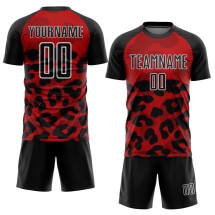Personalized Red Black-White Animal Print Sublimation Soccer Uniform Jersey Team Custom Name and Number