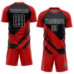 Personalized Red Black-White Arrow Shapes Sublimation Soccer Uniform Jersey Team Custom Name and Number