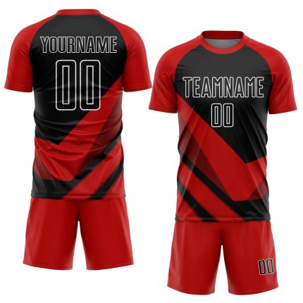 Personalized Red Black-White Arrow Shapes Sublimation Soccer Uniform Jersey Team Custom Name and Number