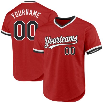 Personalized Red Black-White Authentic Throwback Baseball Jersey