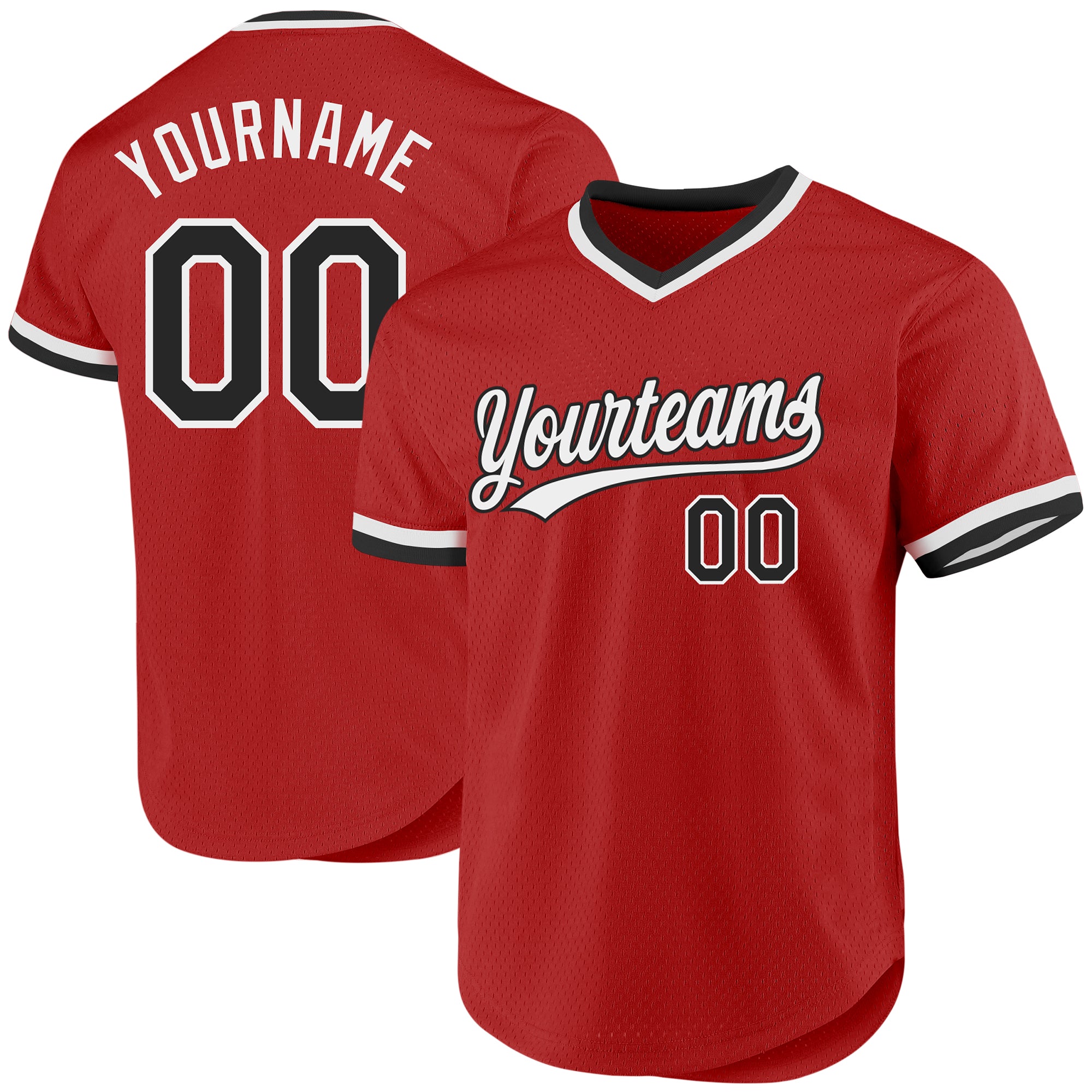 Personalized Red Black-White Authentic Throwback Baseball Jersey