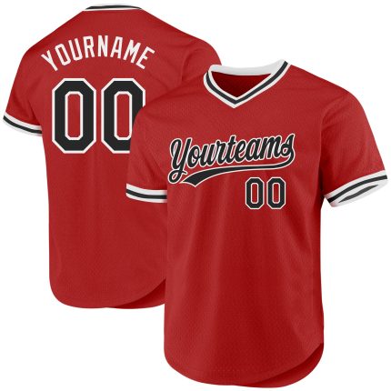 Personalized Red Black-White Authentic Throwback Baseball Jersey Team Custom Name and Number