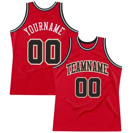 Personalized Red Black-White Authentic Throwback Basketball Jersey