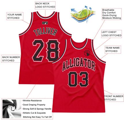 Personalized Red Black-White Authentic Throwback Basketball Jersey Team Custom Name and Number