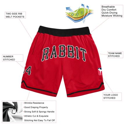 Personalized Red Black-White Authentic Throwback Basketball Shorts
