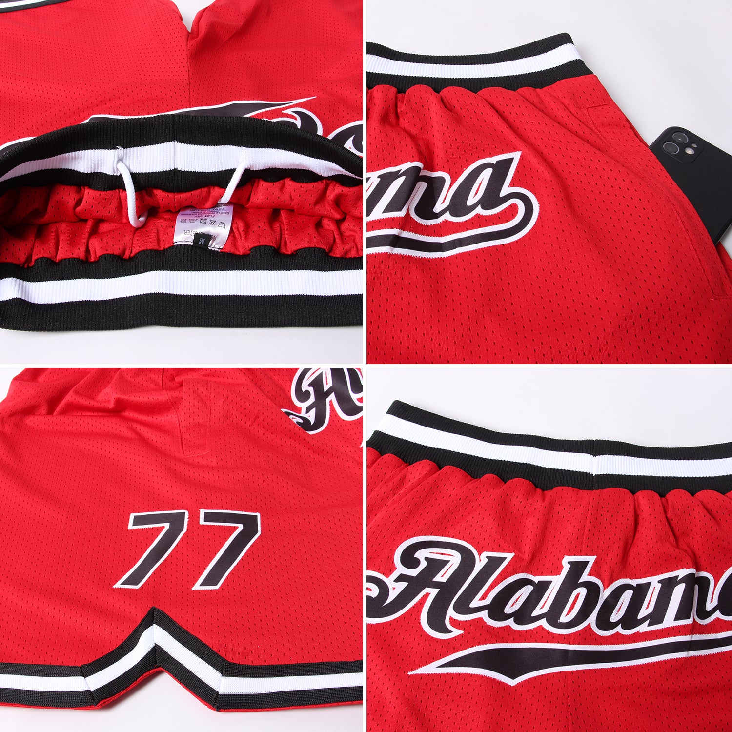 Personalized Red Black-White Authentic Throwback Basketball Shorts Team Custom Name and Number Personalized Red Black-White Authentic Throwback Basketball Shorts Team Custom Name and Number - Image 5