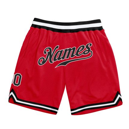 Personalized Red Black-White Authentic Throwback Basketball Shorts Team Custom Name and Number
