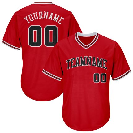 Personalized Red Black-White Authentic Throwback Rib-Knit Baseball Jersey Shirt