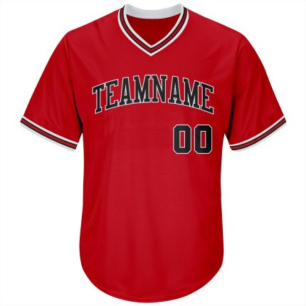 Personalized Red Black-White Authentic Throwback Rib-Knit Baseball Jersey Shirt