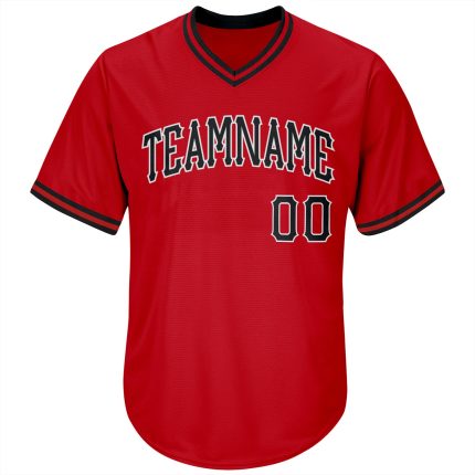 Personalized Red Black-White Authentic Throwback Rib-Knit Baseball Jersey Shirt Team Custom Name and Number