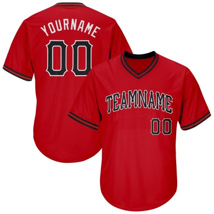 Personalized Red Black-White Authentic Throwback Rib-Knit Baseball Jersey Shirt Team Custom Name and Number