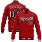 Personalized Red Black-White Bomber Full-Snap Varsity Letterman Jacket