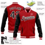 Personalized Red Black-White Bomber Full-Snap Varsity Letterman Two Tone Jacket Team Custom Name and Number