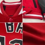 Personalized Red Black-White Bomber Full-Snap Varsity Letterman Two Tone Jacket Team Custom Name and Number