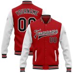Personalized Red Black-White Bomber Full-Snap Varsity Letterman Two Tone Jacket