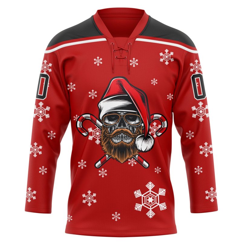Personalized Red Black-White Christmas Dog Wearing Santa Claus Costume 3D Hockey Lace Neck Jersey Team Custom Name and Number 8897