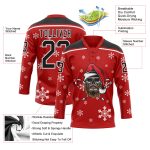 Personalized Red Black-White Christmas Dog Wearing Santa Claus Costume 3D Hockey Lace Neck Jersey Team Custom Name and Number 8897