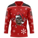 Personalized Red Black-White Christmas Dog Wearing Santa Claus Costume 3D Hockey Lace Neck Jersey Team Custom Name and Number