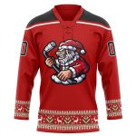Personalized Red Black-White Christmas Santa Claus 3D Hockey Lace Neck Jersey