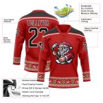Personalized Red Black-White Christmas Santa Claus 3D Hockey Lace Neck Jersey