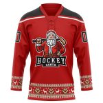 Personalized Red Black-White Christmas Santa Claus 3D Hockey Lace Neck Jersey Team Custom Name and Number