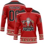 Personalized Red Black-White Christmas Santa Claus 3D Hockey Lace Neck Jersey Team Custom Name and Number