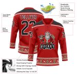 Personalized Red Black-White Christmas Santa Claus 3D Hockey Lace Neck Jersey Team Custom Name and Number
