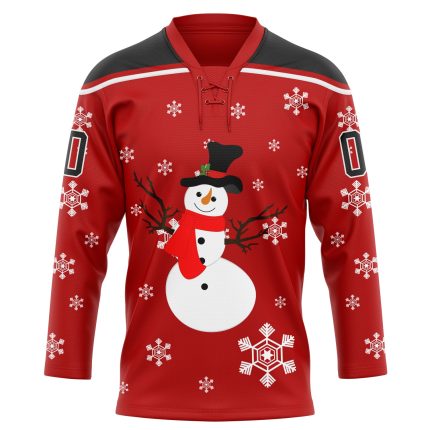 Personalized Red Black-White Christmas Snowman 3D Hockey Lace Neck Jersey Team Custom Name and Number