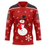 Personalized Red Black-White Christmas Snowman 3D Hockey Lace Neck Jersey Team Custom Name and Number 8897