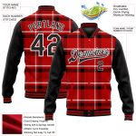 Personalized Red Black-White Classic Western Plaid 3D Pattern Design Bomber Full-Snap Varsity Letterman Jacket