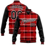 Personalized Red Black-White Classic Western Plaid 3D Pattern Design Bomber Full-Snap Varsity Letterman Jacket