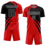 Personalized Red Black-White Curve Lines Sublimation Soccer Uniform Jersey Team Custom Name and Number