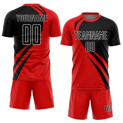 Personalized Red Black-White Curve Lines Sublimation Soccer Uniform Jersey Team Custom Name and Number