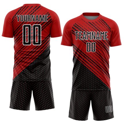 Personalized Red Black-White Diagonal Lines Sublimation Soccer Uniform Jersey Team Custom Name and Number