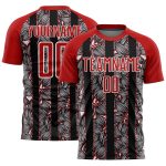 Personalized Red Black-White Flowers Sublimation Soccer Uniform Jersey Team Custom Name and Number