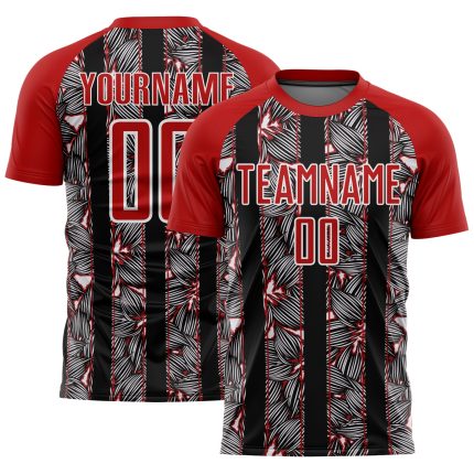 Personalized Red Black-White Flowers Sublimation Soccer Uniform Jersey Team Custom Name and Number