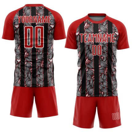 Personalized Red Black-White Flowers Sublimation Soccer Uniform Jersey Team Custom Name and Number