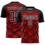 Personalized Red Black-White Geometric Pattern Sublimation Soccer Uniform Jersey Team Custom Name and Number