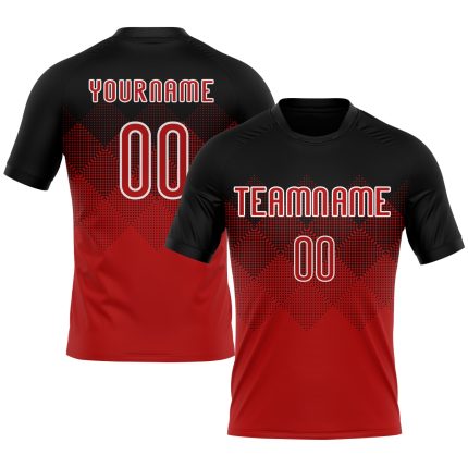Personalized Red Black-White Geometric Shape Sublimation Volleyball Uniform Jersey Team Custom Name and Number