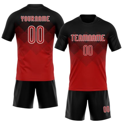 Personalized Red Black-White Geometric Shape Sublimation Volleyball Uniform Jersey Team Custom Name and Number