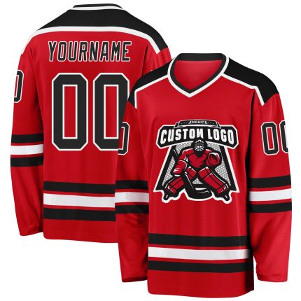 Personalized Red Black-White Hockey Jersey