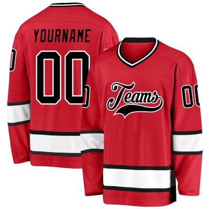 Personalized Red Black-White Hockey Jersey Team Custom Name and Number