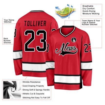 Personalized Red Black-White Hockey Jersey Team Custom Name and Number