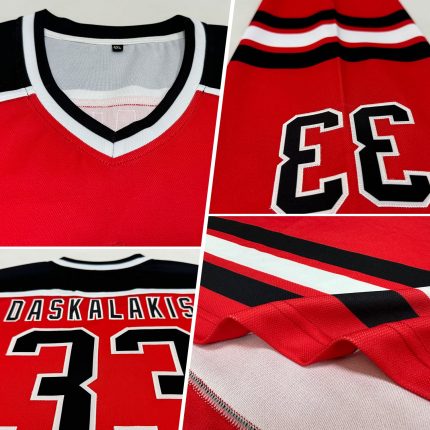 Personalized Red Black-White Hockey Jersey