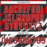 Personalized Red Black-White Lightning 3D Pattern Design Bomber Full-Snap Varsity Letterman Jacket Team Custom Name and Number