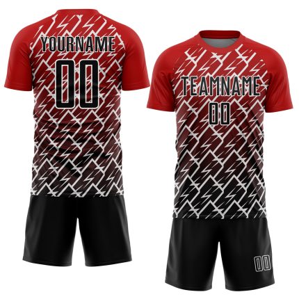 Personalized Red Black-White Lightning Sublimation Soccer Uniform Jersey Team Custom Name and Number