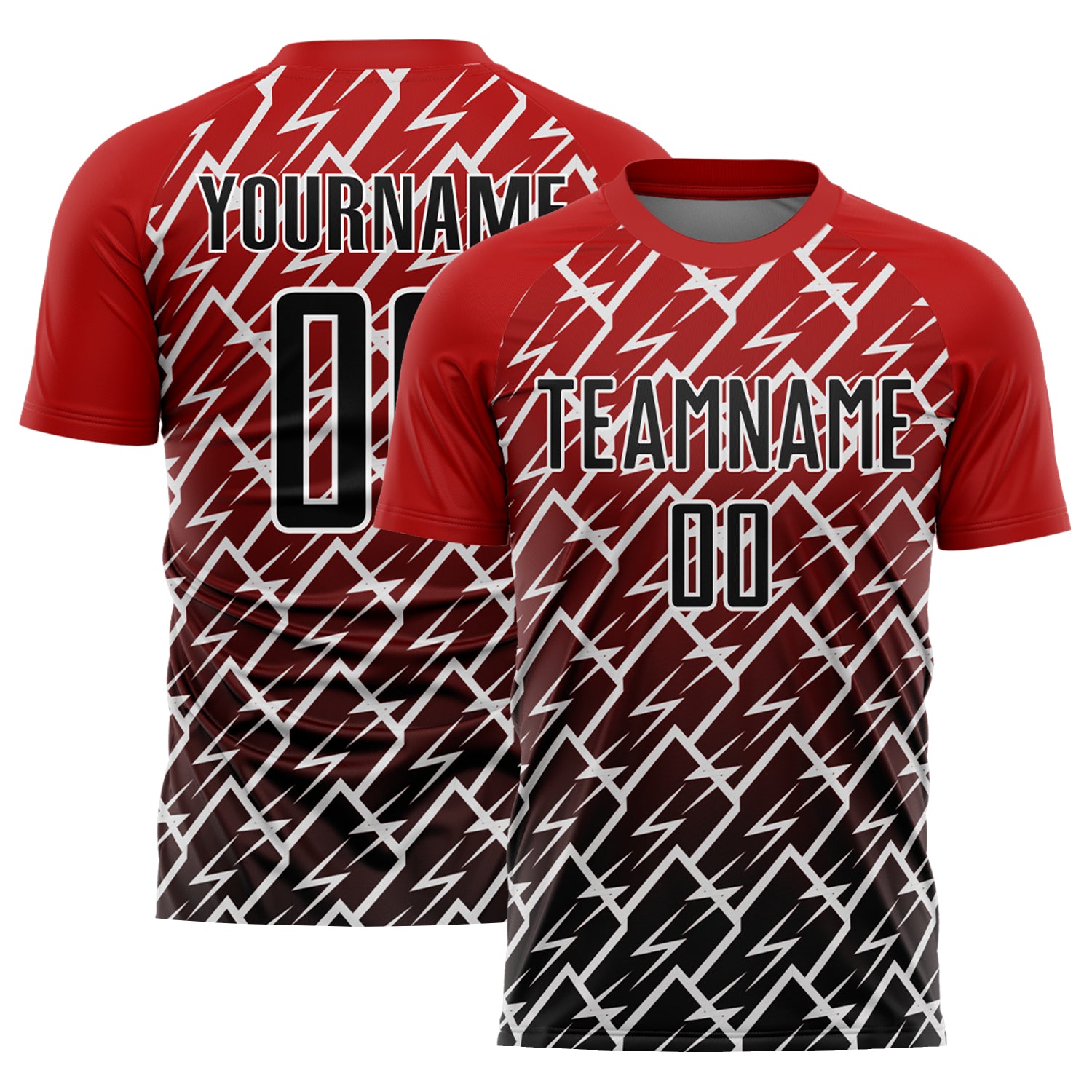 Personalized Red Black-White Lightning Sublimation Soccer Uniform Jersey Team Custom Name and Number