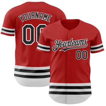 Personalized Red Black-White Line Authentic Baseball Jersey Team Custom Name and Number
