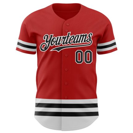 Personalized Red Black-White Line Authentic Baseball Jersey Team Custom Name and Number