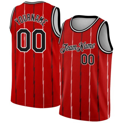 Personalized Red Black-White Lines Authentic City Edition Basketball Jersey Team Custom Name and Number